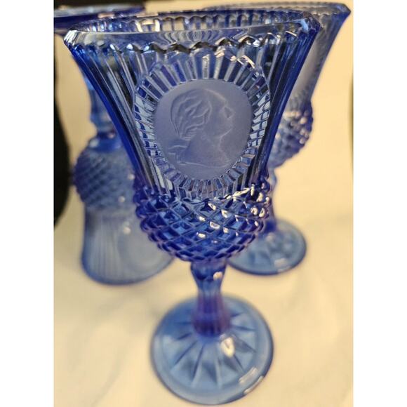 Cobalt Blue Fostoria Glasses Made For Avon George Martha Washington Set Of Three - Picture 2 of 16